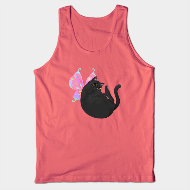 Curled Up Fairy Cat (black cat) Tank Top by You Miichi